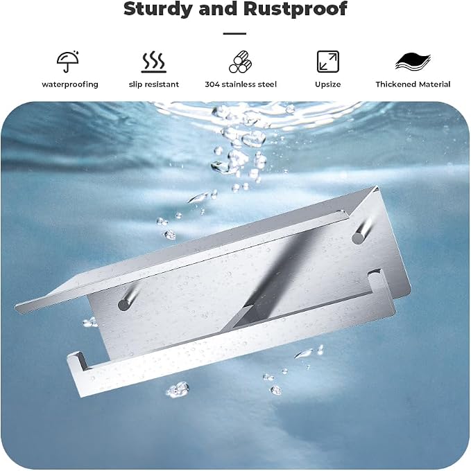 Double Toilet Paper Holder with Shelf, 304 Stainless Steel Wall Mount Commercial Toilet Paper Dispenser, Double Tissue Roll Holder for Bathroom, 2 Pack Brushed Nickel