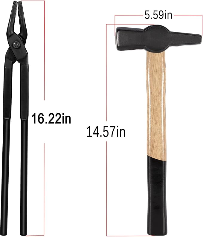 Upgraded Blacksmith Wolf Jaw Tong & Professional Blacksmiths’ Hammer Set, Replace Cross-Peen Swedish Pattern Hammer (16 inch set)