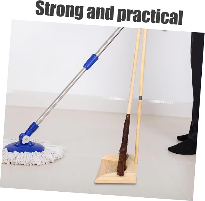 VALICLUD 1set Broom and Dustpan Set - Wooden Long Handle Broomstick Dust Pan Sweeping Tools for House Garage Office Lobby Kitchen Floor