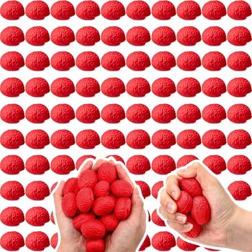 Skylety 100 Pcs Brain Balls Bulk Halloween Funny Toy, Red, Mini