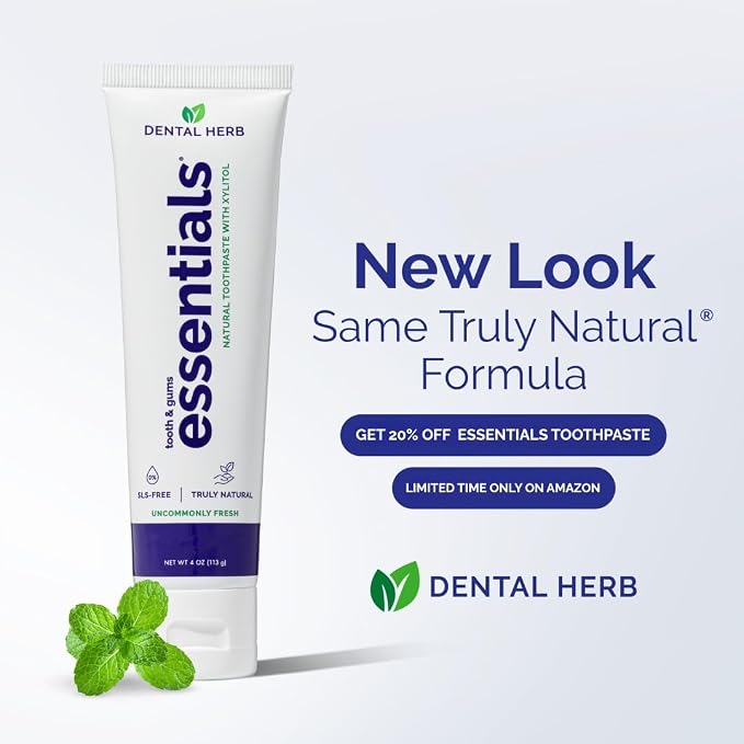 Dental Herb Company Essentials Fluoride-Free Toothpaste, 3 Pack, 4 oz | Plant-Based, Fresh Breath, SLS-Free, Clean Ingredients, Daily Toothpaste