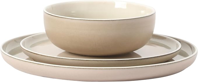 Gibson Elite Island Bay 12-Piece New Bone China Dinnerware Set Service for 4, Reactive Glaze Plates and Bowls, Dishwasher and Microwave Safe, Cream and Green