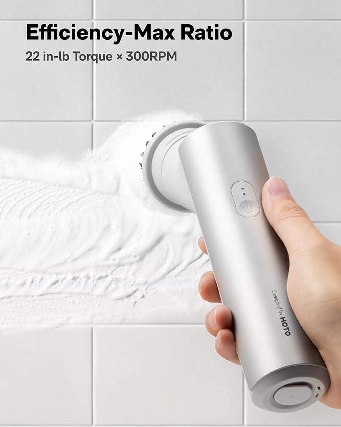 HOTO Handheld Short-Handle Electric Cordless Spin Scrubber, 9 Brush Heads | IPX7 Waterproof Cordless Scrubber Brush, Bathroom Cleaning Brush, Max 22 in-lb, for Bathroom, Shower, Kitchen, Sink, Tile