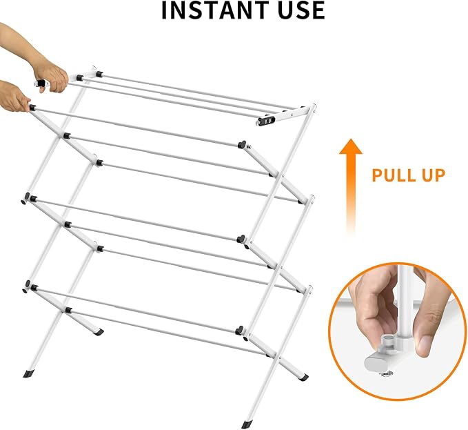 3 Tier Clothes Drying Rack, Foldable Drying Rack Clothing,Indoor & Outdoor Laundry Rack for Drying Clothes,Space-Saving Design,Small Collapsible Portable Dryer Racks for Laundry,Pure White