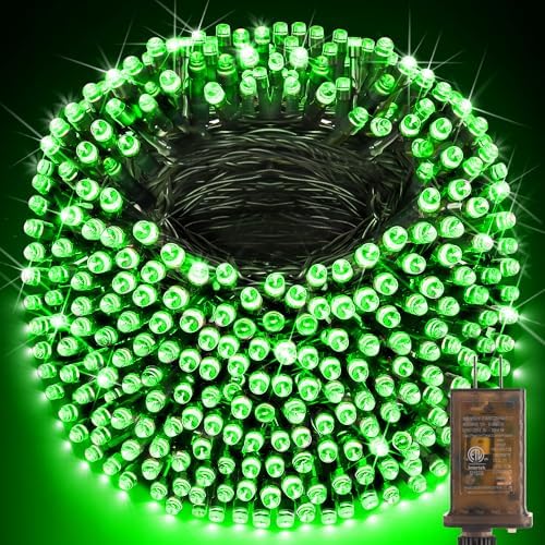 KNONEW 403FT 1000 LED Christmas String Lights Outdoor Green Wire Fairy Light 8 Modes & Timer Plug in Waterproof LED String Lights for Xmas Yard Tree Wedding Party Holiday Decorations(Green)