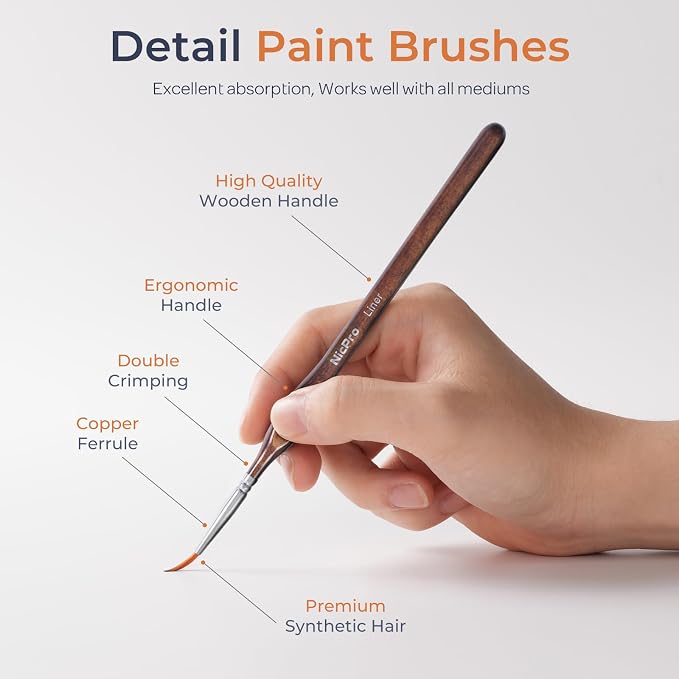 Nicpro Miniature Paint Brushes Dry Brush - 31PCS Model Paint Brush Set with Cloth Roll for Acrylic Oil Watercolor, Detail Paint Brush Drybrush for Model, Miniature Painting, Paint by Numbers, Craft