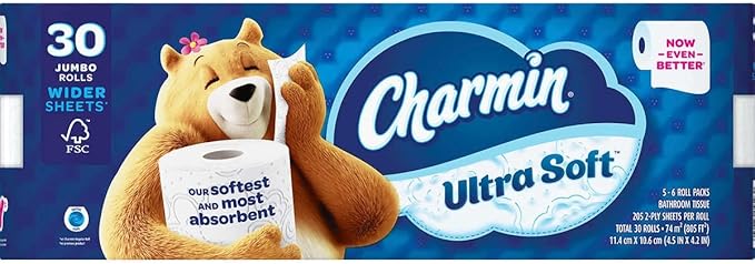 Charmin Ultra Soft Bath Tissue, Jumbo Roll, 2-Ply, 4.5" x 4.2", 205 Sheet, 30 Ct