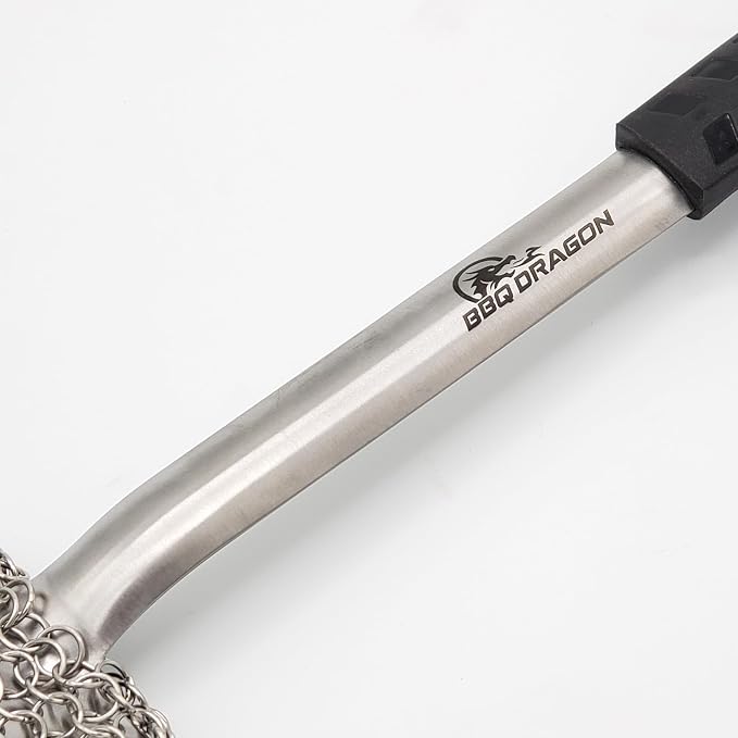 BBQ Dragon Chainmail Grill Brush - Bristle-Free Grill Cleaning Brush for Outdoor Grill - Heavy-Duty BBQ Brush and Grill Scrubber - Stainless Steel BBQ Grill Brush Cleaner - Safe BBQ Brush for Grills