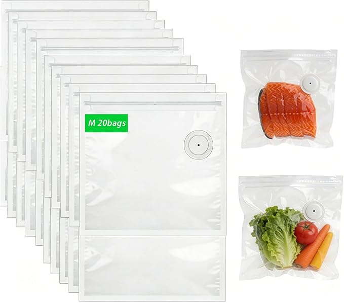 MOMODA Sous Vide Cooking Bags - Set of 20 | BPA-Free Reusable Vacuum Seal Bags (20 Medium)