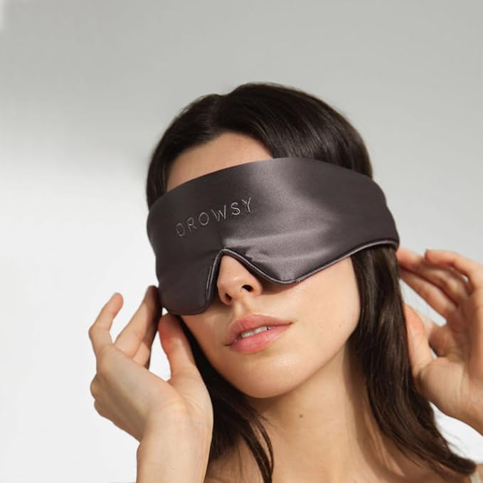 Drowsy Featherweight Silk Sleep Mask – Luxury Blackout Eye Mask for Sleeping & Travel, 100% Mulberry Silk, Lightweight Comfort, Adjustable Strap, Protects Skin & Hair (Moonlight Shadow)
