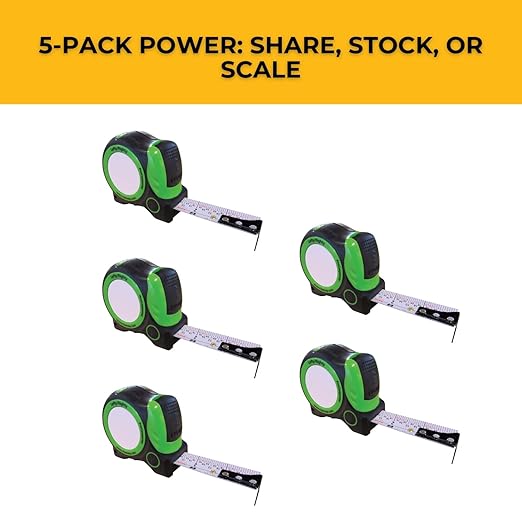 FastCap ProCarpenter Standard Reverse Measuring Tape, 25-Foot, 5-Pack | Lefty/Righty, Standard Measurements Readable from Right or Left Hand, Ideal for Professionals and Home Improvement, 98010