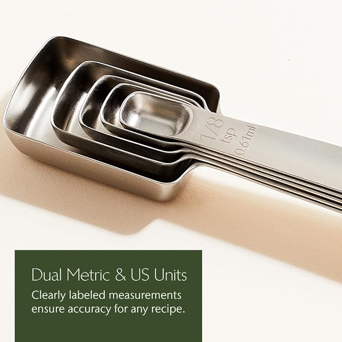 Evermill Measuring Spoons Set – Stainless Steel, Magnetic Storage, Dual Metric & US Units – 5-Piece Durable Measuring Spoon Set for Baking & Cooking (Black)