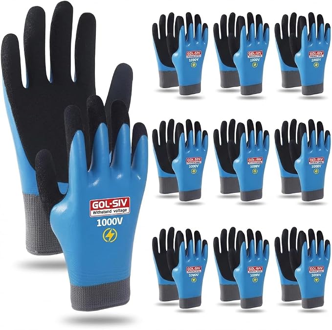 1000V Insulated Gloves, ASTM D120, 10 Pairs, Large | Industrial electrical safety protection.Non-conductive, lightweight & flexible gloves for electricians.