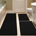 IM HOME Waffle Bath Mat Set 3 Piece Black,Woven Modern Bath Rug Mats, Absorbent Non Slip Bath Floor Mat, Soft Washable Boho Bath Rugs with Tassels for Bathroom, Bedroom, Kitchen,Tub