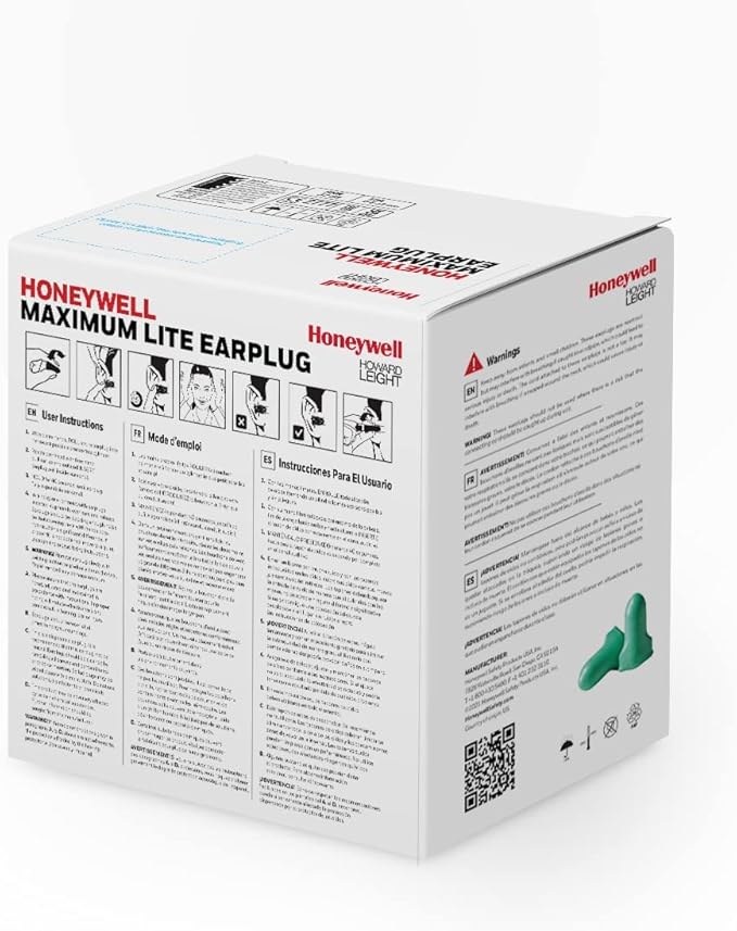 Howard Leight by Honeywell Maximum Lite Low Pressure Disposable Foam Earplugs, 200-Pairs (LPF-1), Green (Pack of 10)