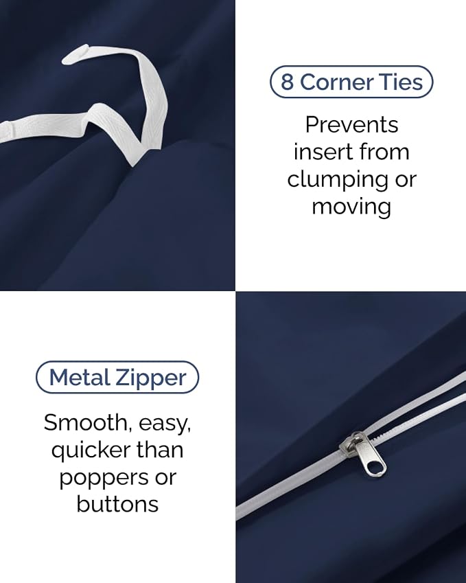 Duvet Cover Twin/Twin XL Size Set - Extra Soft Twin/Twin XL Duvet Cover 68" x 90" with 1 Pillow Sham for Women, Men, Kids & Teens - Comfy, Easy-Care & Fade Free w/ Zipper Closures & Ties (Navy Blue)