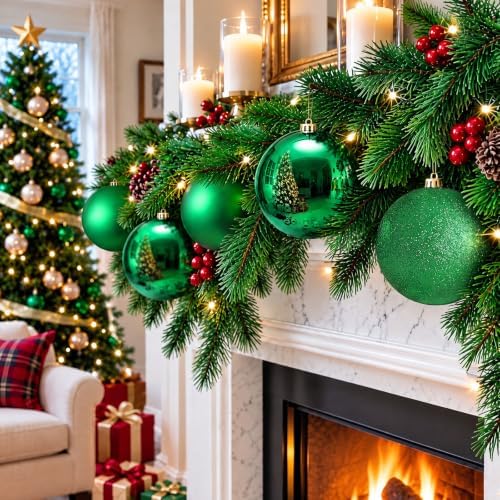 Jenaai 12 Pcs Large Green Christmas Ball Ornaments, 6 Inch Big Oversized Shatterproof Christmas Tree Decorations Matte Glitter Giant Jumbo Plastic Hanging Baubles for Xmas Holiday Party Indoor Outdoor