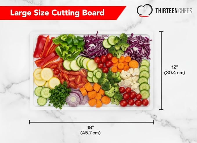Commercial Grade Plastic Cutting Board with Juice Groove - 18 x 12 Inch for Carving Meat, Grilling, BBQ - 1/2" Thick White HDPE Poly for Food Service