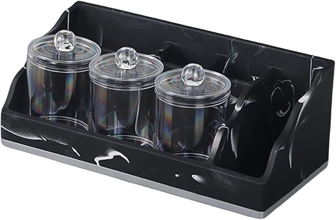 Bathroom Counter Organizer Toothbrush Holder Durability Home Use 5 Compartments Resin with 3 Qtip Holder Toothbrush Organizer (Black)