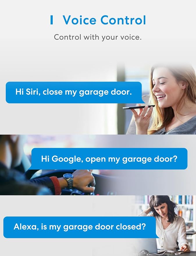 Smart Garage Door Opener Remote, Apple Homekit Support | Work with Alexa, Siri, Google Assistant, SmartThings, Multiple Notification Modes, No Hub Needed,White