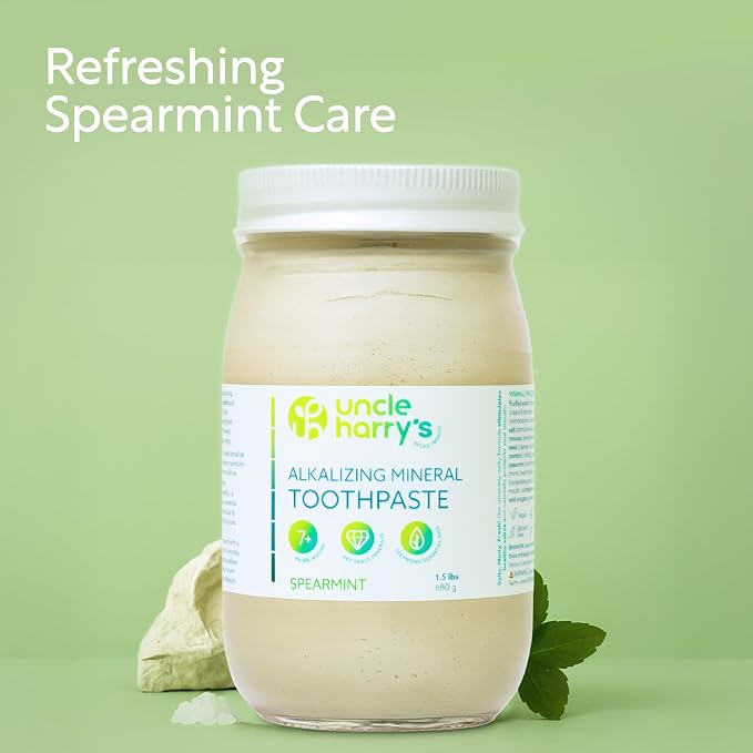 Uncle Harry's Spearmint Remineralizing Toothpaste 1.5 lb jar | Natural Whitening Tooth Paste Freshens Breath & Promotes Enamel | Vegan Fluoride Free Toothpaste