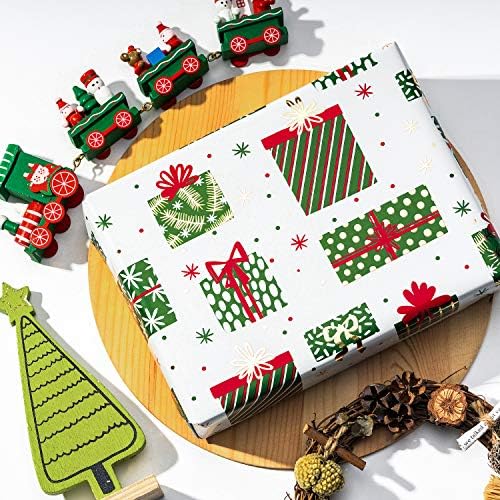WRAPAHOLIC 30 Inch Green Christmas Wrapping Paper Roll - Jumbo Roll Green Holiday Set with Metallic Foil Shine - 4 Rolls - 30 Inch x 120 Inch Per Roll