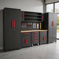 Torin Garage Storage Cabinets System, 8-Pcs Workshop Cabinet Set in Black | Included Steel Cabinets Drawers Rolling Chest and Pegboard,Locked Garage Storage Cabinet