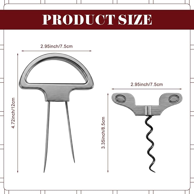 Ah So Wine Opener Two Part Stainless Steel Vintage Corkscrew Cork for Easy Remover Two Prong Cork Puller for Delicate Old Corks (Gunmetal)