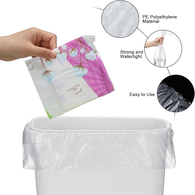 Zubebe 1000 Pcs/ 10 Roll Sanitary Napkin Receptacle Liner, Sanitary Napkin Disposal Bags Feminine Hygiene Disposal Bags Women Personal Supplies for Tampon Bathroom, 15.75 x 15.75 Inch