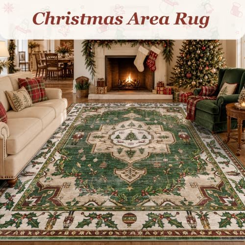 Engiw Christmas Rug 6x9 Area Rug, Washable Non-Slip, Soft Low Pile Carpet, Christmas Decorations for Living Room, Bedroom, Kitchen, Hallway, Entryway and Under Christmas Tree
