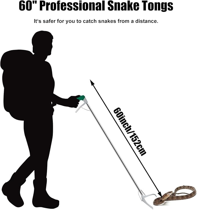 60“ Professional Snake Tongs - Extra Long Snake Catcher Tongs Grabber | Wide Jaw Handling Tool for Outdoor, Garden, and Emergency Use