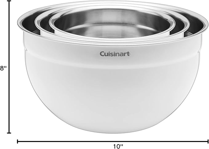Cuisinart CTG-00-SMBW White Painted Stainless Steel Mixing Bowls with Lids, Set of 3