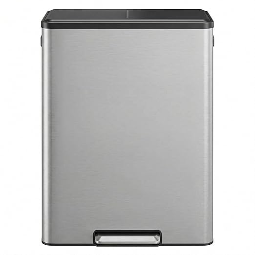 GarveeHome 16 Gallon Dual Compartment Trash Can, Stainless Steel Recycling Trash and Recycle Bin Combo with Step Pedal, Silent-Close Lid, Odor Control & Pet-Proof Design for Kitchen, Office