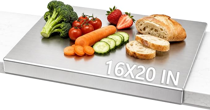 Stainless Steel Cutting Board with Lip, Katori Cutting Boards for Kitchen Double Sided Non Toxic & Non Moldy, Dishwasher Safe Gift for Home Cooks/Outdoor Camping, Fit Meat/Vegetable/Fruit (1PC-XXXXL)