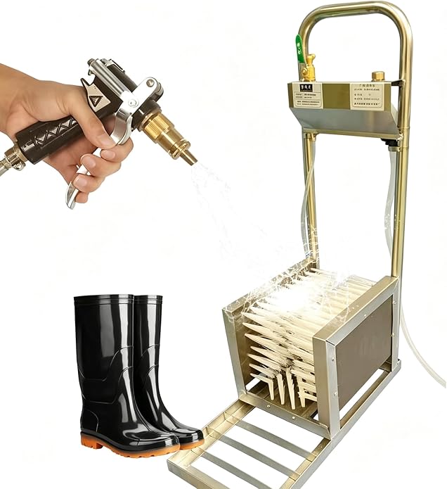 Stainless Steel Boot Scraper & Shoe Cleaning Machine | With Water Spray Gun,Automatic Mud Remover Boot Washer for All Livestock Farm Rain Boots