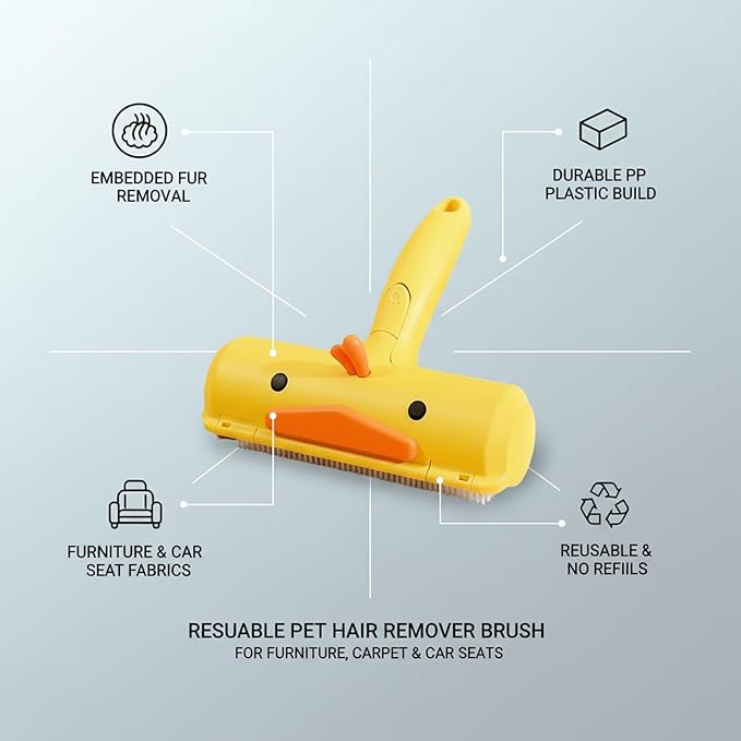 Reusable Pet Hair Remover Brush for Furniture, Carpet & Car Seats - Mechanical Lint Removal Tool with Durable PP Handle (1 Pack)