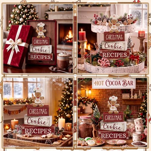 Moucuny 4 Pcs Christmas Table Decorations, Gingerbread Cookie Recipes Sign