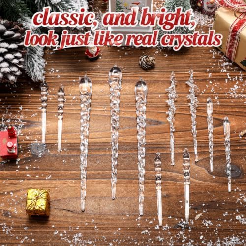 Syhood 100 Pcs Crystal Christmas Tree Ornaments, Assorted Icicles