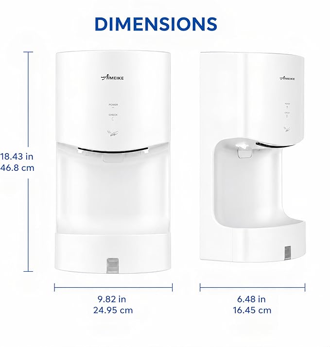 Automatic Commercial Wall Mounted Hand Dryer with Drip Tray, Compact High Speed 110V 1300W, Adjustable Hot & Cold Air, Low Noise for Bathroom & High-Traffic Restrooms,White