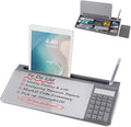 Small Glass Desktop Whiteboard Dry-Erase-Board - Computer Keyboard Stand with Calculator White Board Surface Pad with Drawer, Desk Organizers with Accessories for Office, Home, School Supplies - Grey