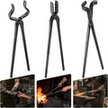 Blacksmith Tongs Set 3 Pcs Flat, Wolf Jaw Bolt, Heavy Duty Forged Steel | Heat Treated Forging Tongs for Knife Making & Bladesmithing,Heavy Duty Steel Gripping Tool for Farriers,Welding,Metal Smith