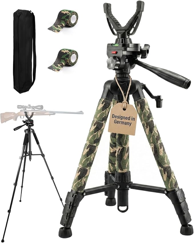 60"~63" Rifle Shooting Tripod, 360° V-Yoke Rest, 3D Pan Head for Hunting | 2.6lb Lightweight, Folds to 18". 360° V-yoke, 3/8 Thread, 1/4" QR Plate. Rubber feet, Wind Hook, Carry Bag, for Crossbow