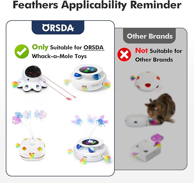 ORSDA 6Pcs Feathers Replacement and Soft Furry Accessories ONLY Fits Cat Toys, Interactive Toys for Indoor Cats-NOT fits for Other Brand Toys