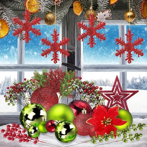 Sratte 94 Pcs Christmas Tree Ornaments Decoration Set, Green,Red