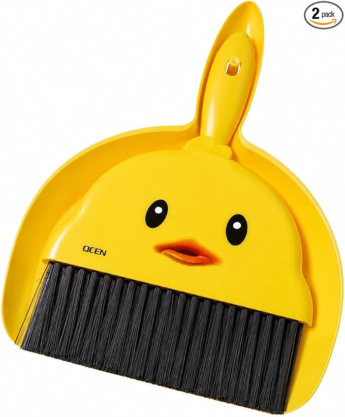 Qcen Dustpan with Thick Bristles, Yellow Colour, No Dust Leakage