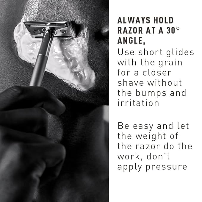 Bevel Safety Razor with Brass Weighted Handle and 10 Double Edge Safety Blade Refills, Single Blade Razor for Men, Designed for Coarse Hair to Prevent Razor Bumps - Silver (Packaging May Vary)