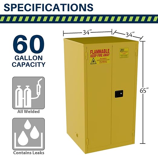 Jamco 60 Gallon Steel Flammable Safety Cabinet, Manual Doors, Yellow | All-Welded Double-Wall Steel Flammable Storage Cabinet, Lockable Doors, 34"W X 34"D X 65"H, Osha & Fm Certified, Made In Usa