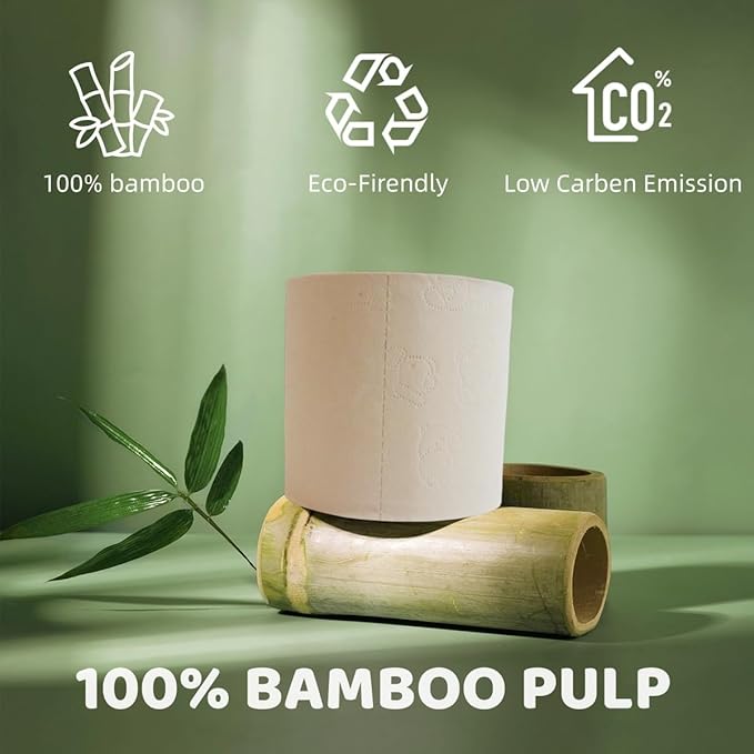 Premium Bamboo Toilet Paper 12 Mega Rolls, 3 ply, Septic Safe,Plastic-Free,Unbleached Brown,Tree-Free,Soft and Absorbent,Bathroom Tissue Rolls