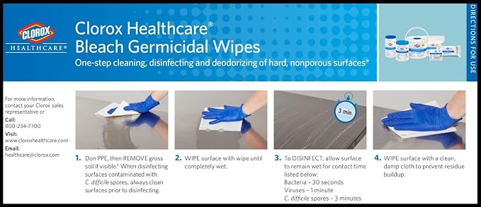 Clorox Healthcare Bleach Germicidal Wipes, 6" x 5", 150 Count Canister (Package May Vary)