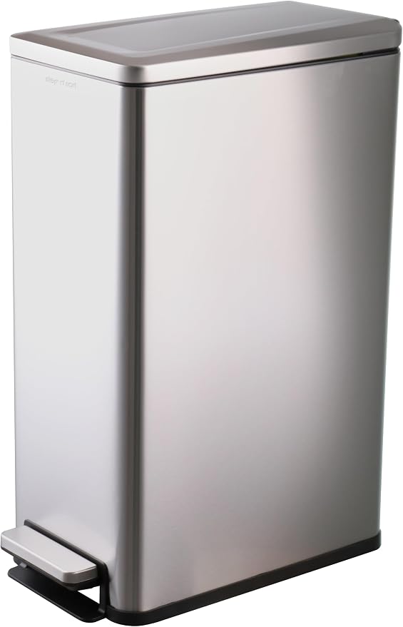 Step N’ Sort Slim Dual Recycling Bin 43L (2 x 21.5L) – Soft Close Kitchen Trash Can – Space Saving Stainless Steel – Removable Buckets
